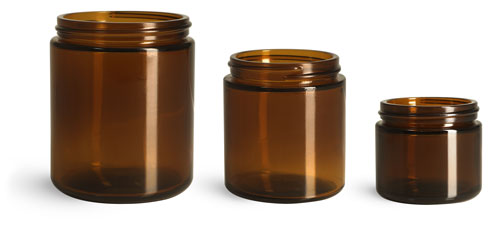Laboratory Glass Jars, Amber Glass Straight Sided Jars, (Bulk) Caps NOT Included 