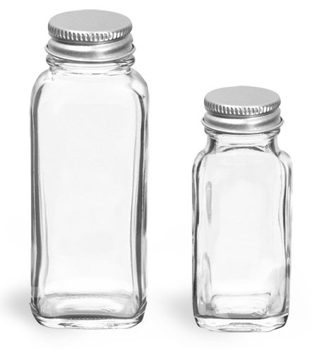 French Square Glass Lab Bottles w/ Caps