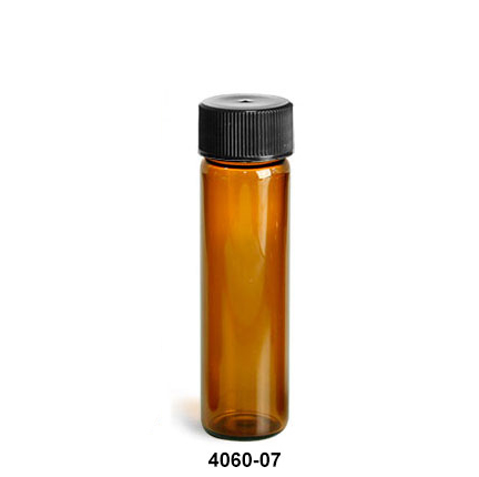 Glass Lab Vials, Amber Glass Lab Vials w/ Black Foil Lined Polypropylene Caps