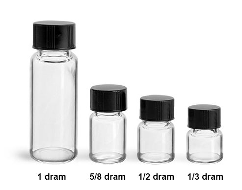Glass Lab Vials, Clear Glass Lab Vials w/ Black Phenolic PV Lined Caps 
