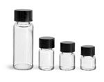 Glass Lab Vials, Clear Glass Lab Vials w/ Black Phenolic PV Lined Caps