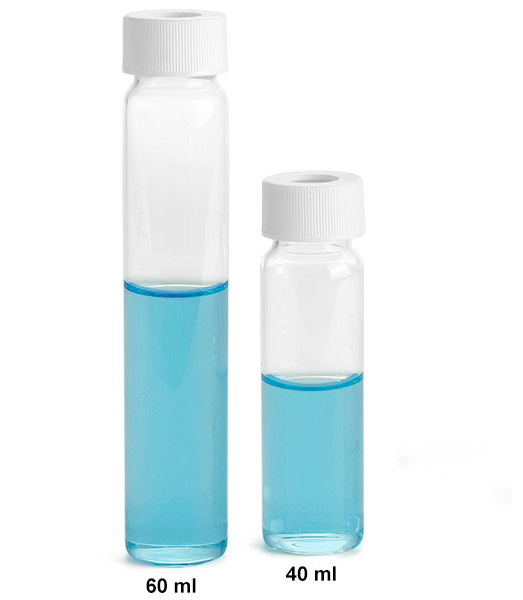 Glass Lab Vials, Clear Glass EPA Lab Vials w/ White Open Top PTFE Lined Silicone Septa Caps 