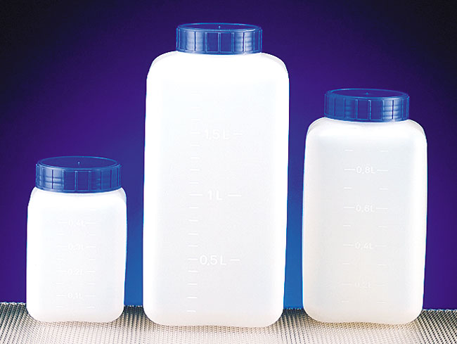 Natural HDPE Square Wide Mouth Bottles w/ Screw Caps