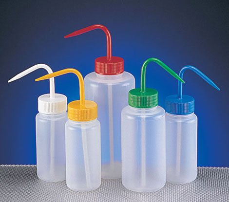 Wash Bottles, LDPE Wide Mouth Plastic Wash Bottles w/ Colored Caps 