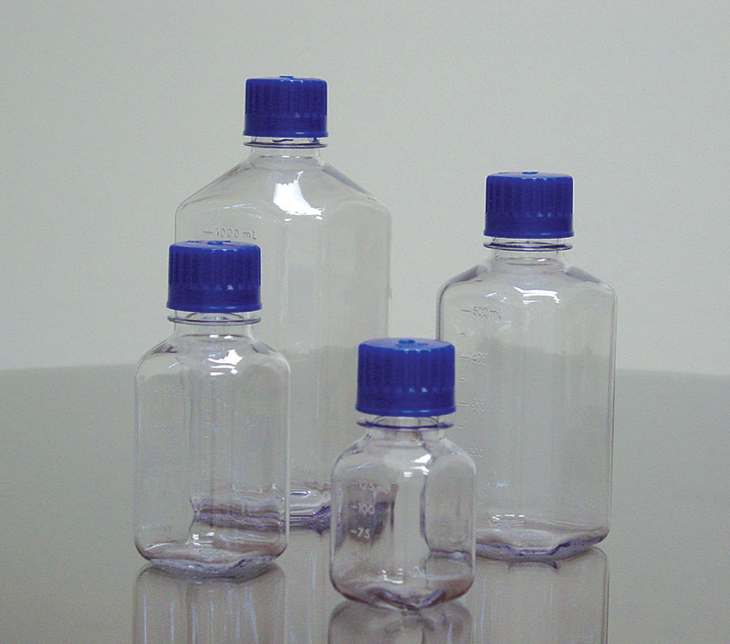 Plastic Laboratory Bottles, Clear Polycarbonate Square Media Bottles w/ Caps