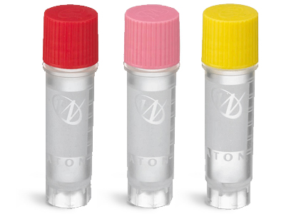 Plastic Lab Vials, Cryules Sterile Free-Standing Polypropylene Cryogenic Vials w/ Plastic Colored Caps