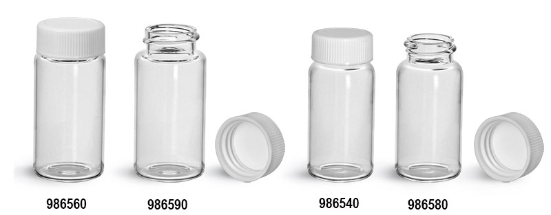 Glass Lab Vials, Clear Glass Scintillation Vials w/ White PE Lined Polypropylene Caps 