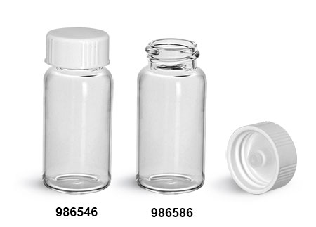 Glass Lab Vials, Clear Glass Scintillation Vials w/ White Polyseal Cone Lined Urea Caps 