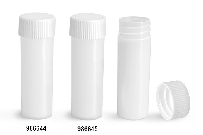 SKS Science Products - Plastic Lab Vials, Natural HDPE Scintillation Vials  w/ White Unlined Polypropylene Caps