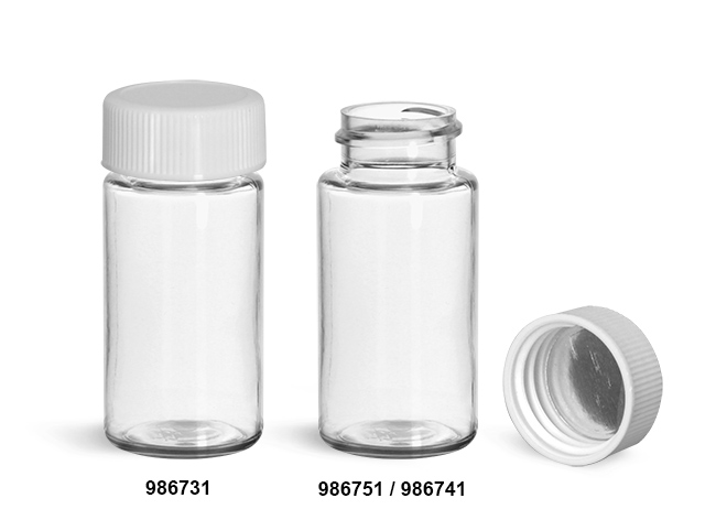 Plastic Lab Vials, Clear PET Scintillation Vials w/ White Polypropylene Metal Foil Lined Caps 