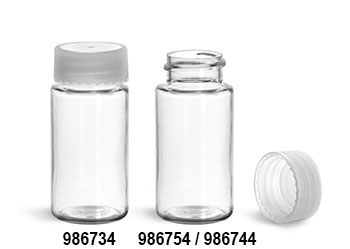 Plastic Lab Vials, Clear PET Scintillation Vials w/ Natural Unlined Polypropylene Caps 