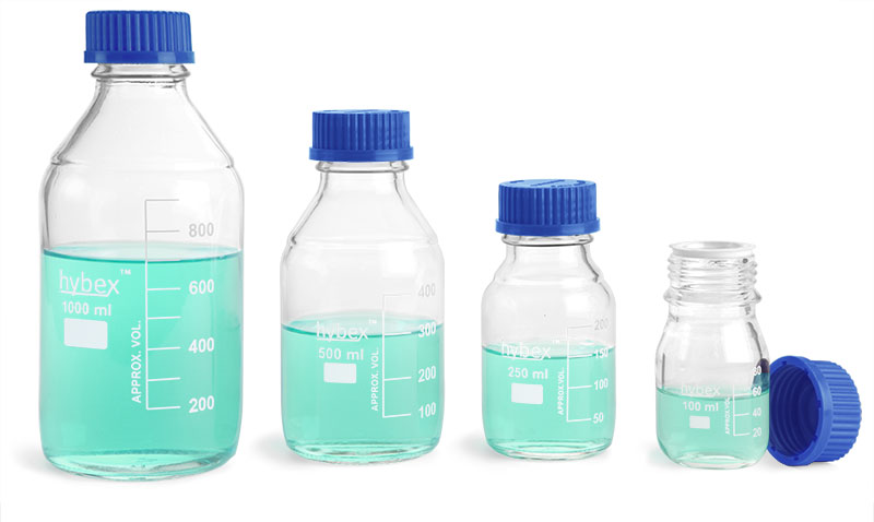 Starter Pack, Clear Glass Media Bottles w/ Blue Plastic Caps