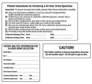 Labels, 24 Hour Urine Collection 