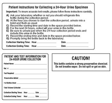 Labels, 24 Hour Urine Collection 
