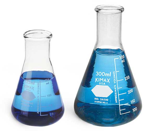 Glass wide mouth or narrow mouth Erlenmeyer flasks