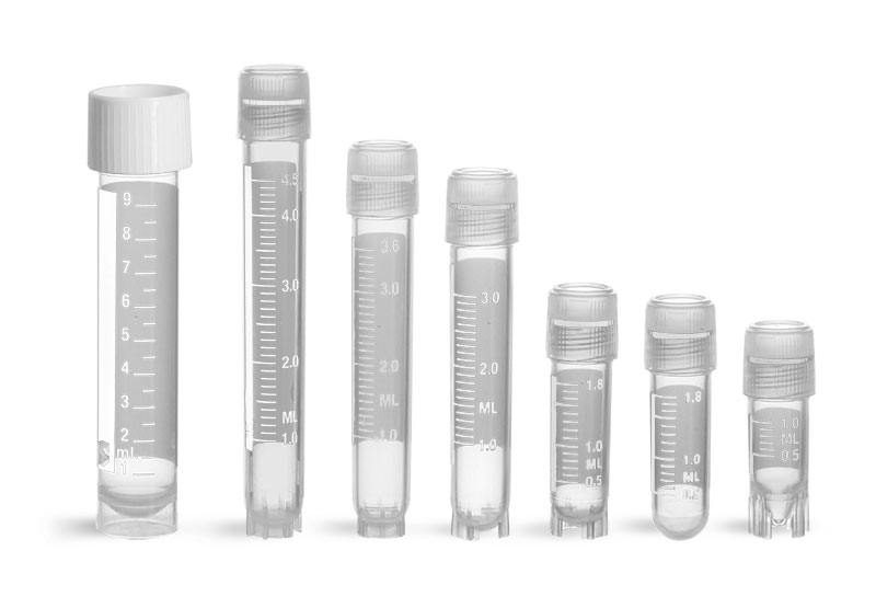 Plastic Lab Vials, Sterile Polypropylene Cryogenic Vials w/ Silicone Washer Seals & External Threads'