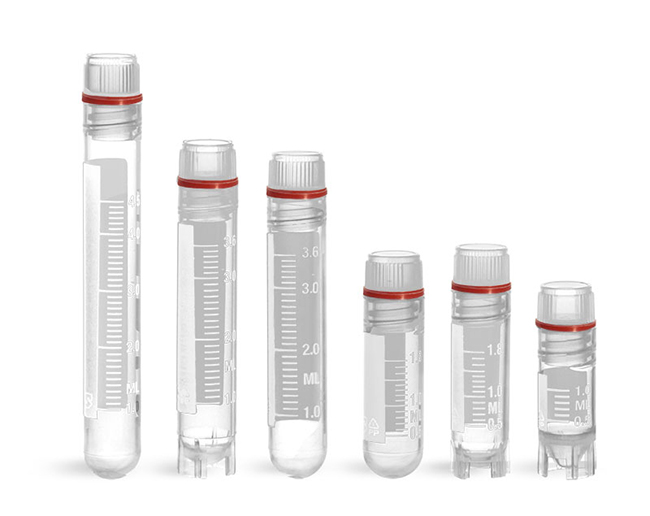 Cryovials, Sterile Polypropylene Cryogenic Vials w/ Red Silicone O-Ring Seal and Caps