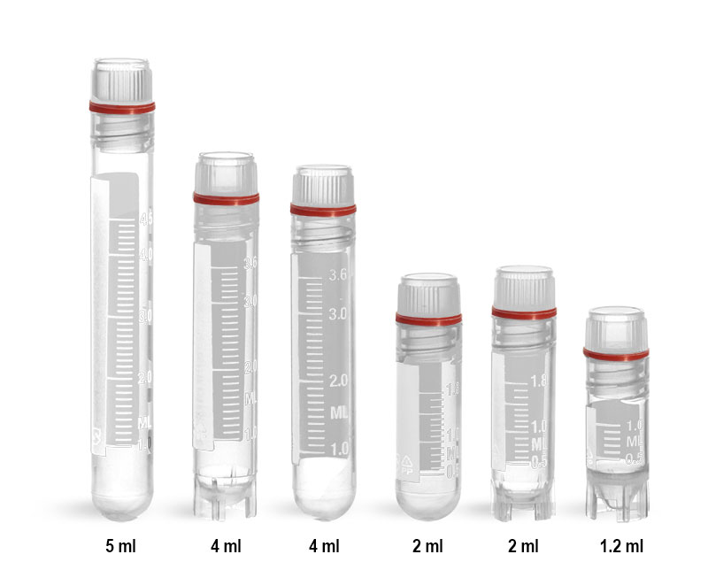 Plastic Lab Vials, Sterile Polypropylene Cryogenic Vials w/ Red Silicone O-Ring Seal and Caps 