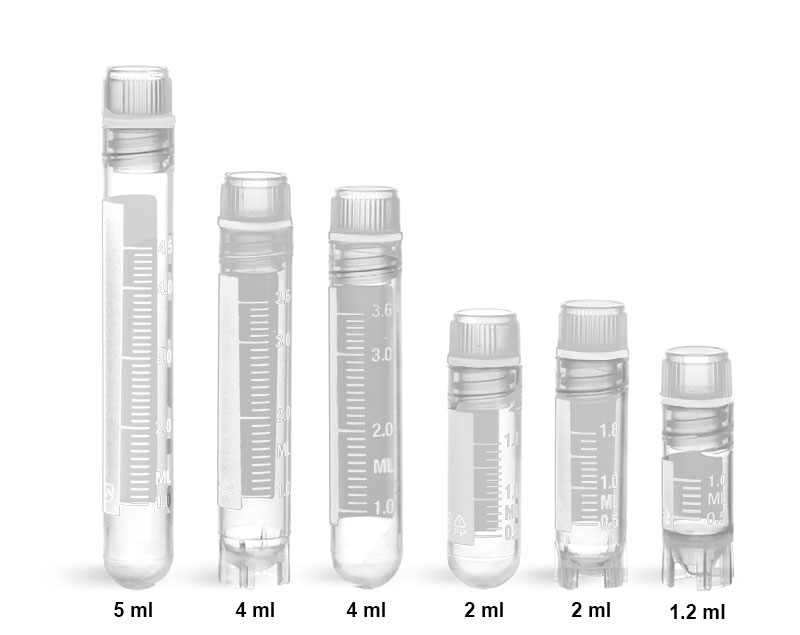 Plastic Lab Vials, Sterile Polypropylene Cryogenic Vials w/ Silicone Washer Seals & Internal Threads 