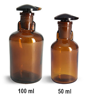 Lab Bottles, Dropping Bottles, Amber Glass Dropping Bottles w/ Ground Glass Stoppers  