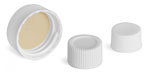 White Polypropylene Screw Caps w/ Bonded Teflon Faced Silicone Liners