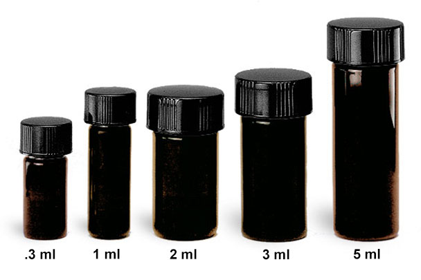 Glass Lab Vials, Amber Glass High Recovery Vials w/ Black Phenolic Teflon Faced Rubber Lined Caps  