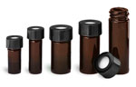 Glass Lab Vials, Amber Glass High Recovery Vials w/ Teflon Faced Open Top Black Phenolic Caps